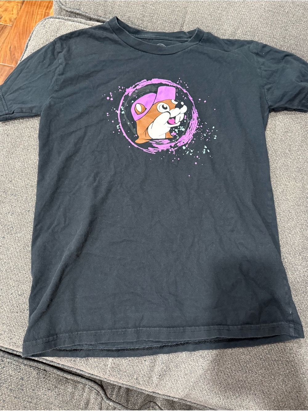 Kids Black Short Sleeve Tee with Purple Graphic